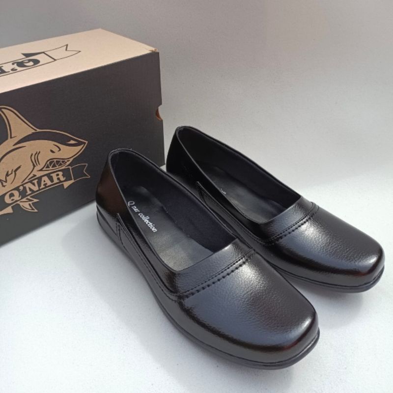 Flat Sepatu pantofel wanita kulit sintetic Sepatu kerja kantor hitam