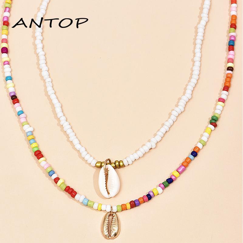 2pcs Kalung Liontin Manik-Manik Warna-Warni Gaya Bohemian Untuk Wanita