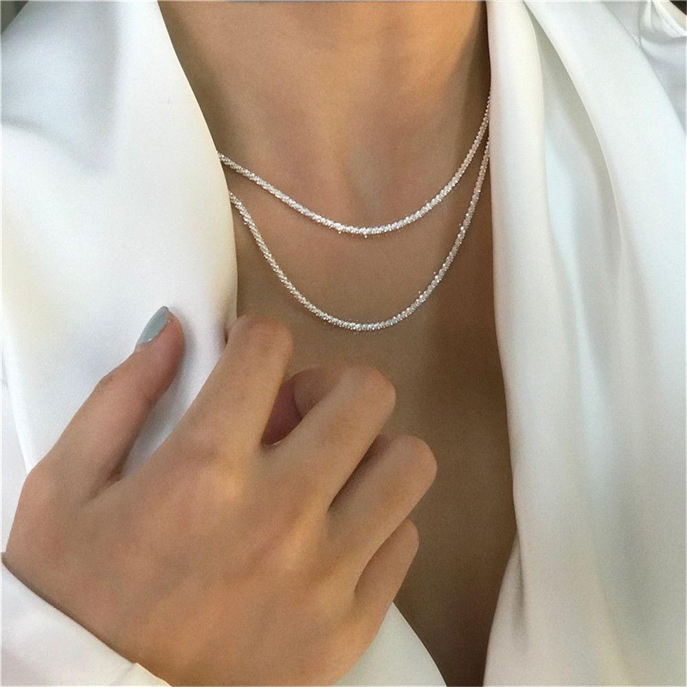 Top Sparkling Choker Wanita Gelang Tren Rantai Klavikula
