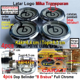 dop center roda as velg mobil racing b brabus - selinder full chrome kaki 6.4 cm topi 6.5 cm 4pcs