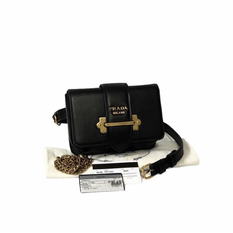 Preloved Prada Black City Calf Saffiano Crossbody Belt Bag 2017