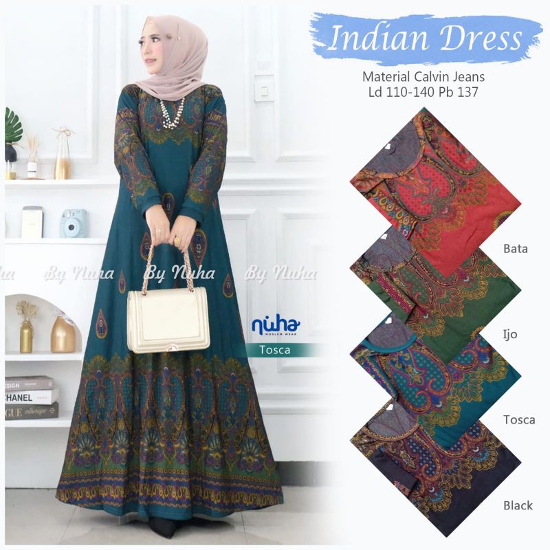 GAMIS TERBARU JUMBO 2021 INDIAN DRESS BY NUHA MOTIF PRINTING ETNIK BATIK SONGKET CALVIN JEANS PREMIU