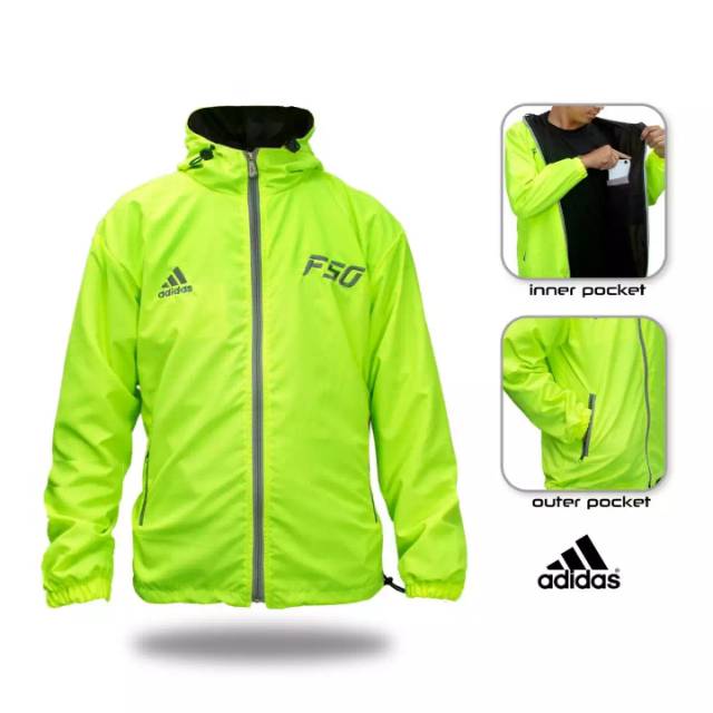 Hoodie Jaket adidas F50 running jaket olahraga hijau stabilo