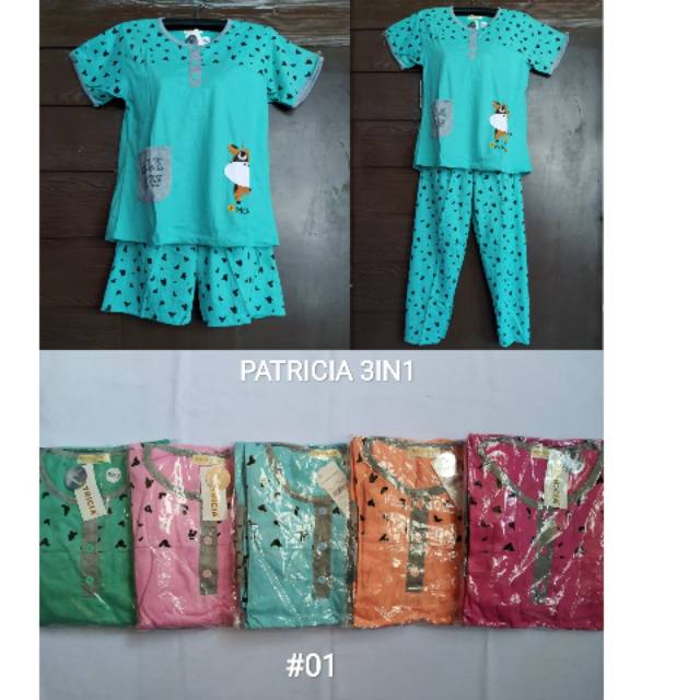 Baju Tidur Kaos 3in1 Patricia Premium Shopee Indonesia