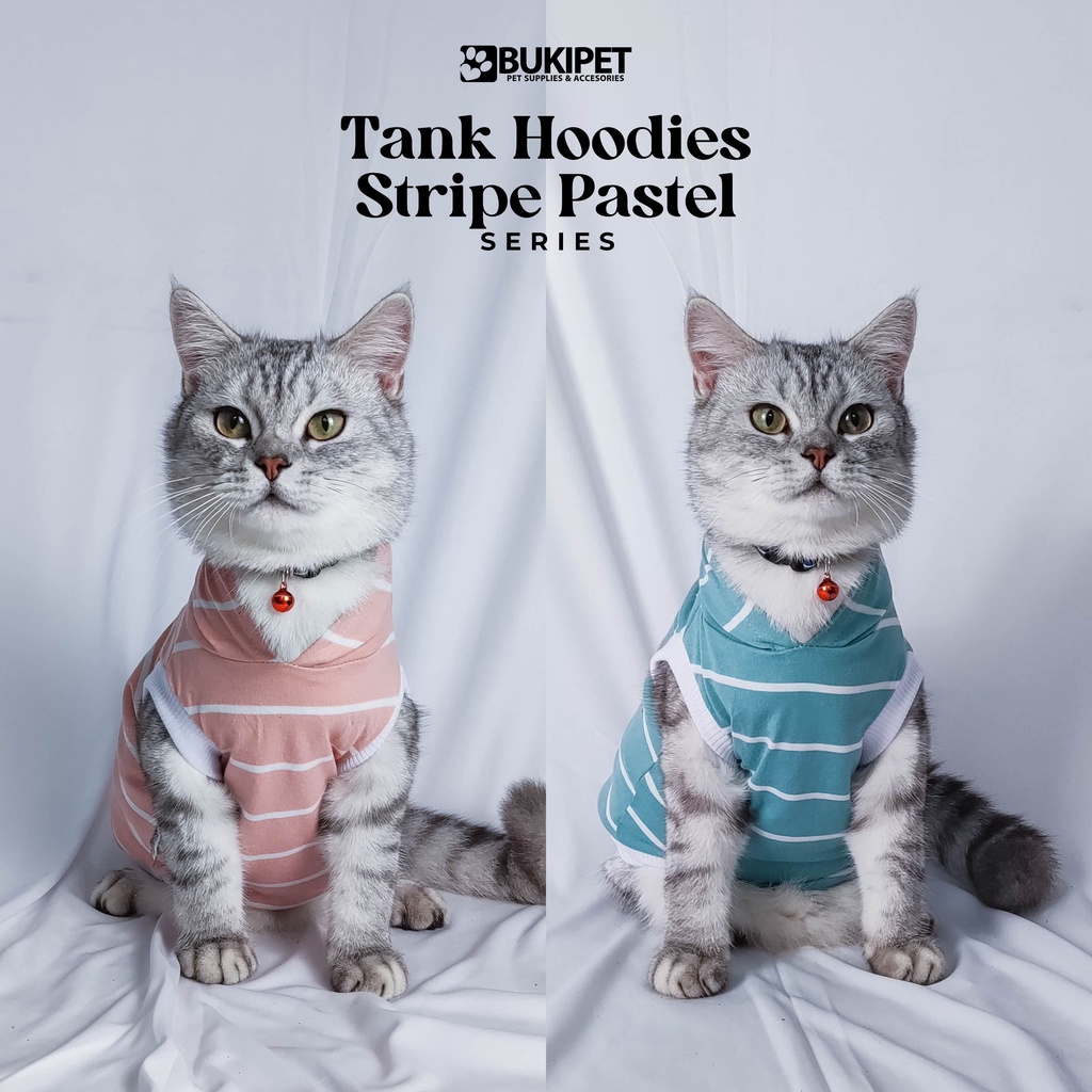 baju kucing anjing kelinci monyet lucu cowok cewek aksesoris hewan kecil - TANK HOODIE STRIPE PASTEL