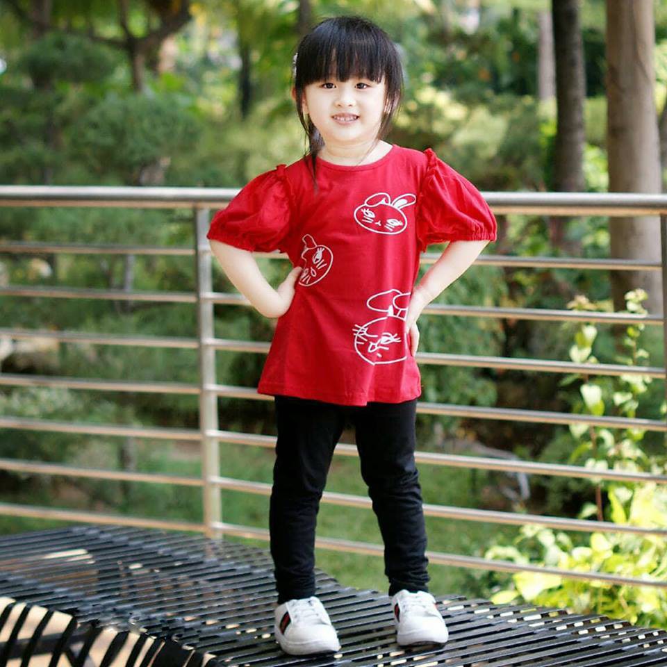 Setelan Anak Cewek  Shoulder Ball Rabbit Red Set 2in1 (baju, celana)