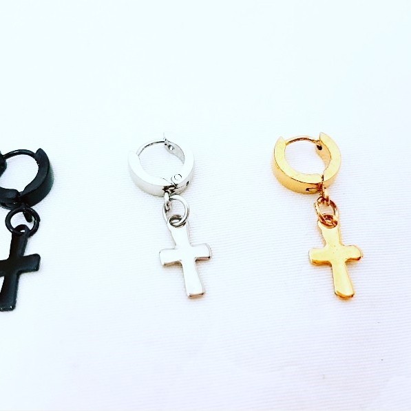Anting Tindik Salib Cowok | Cowo | Pria | Laki Titanium
