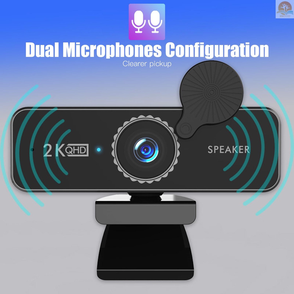 (MMOI) Kamera Webcam HD 1440P Wide Angle 120 ° Dengan Dual Speaker + Mic Untuk Komputer PC