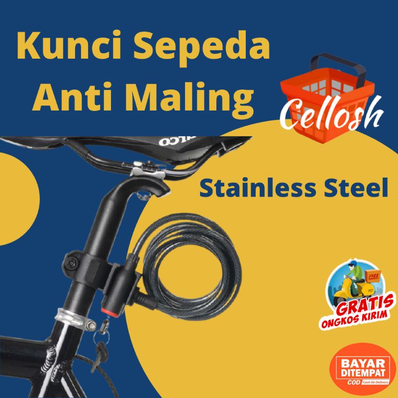 Gembok Kunci Sepeda Anti Maling Cable Coil Lock Stainless Steel