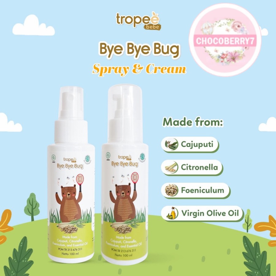 Tropee Bebe Bye Bye Bug Cream &amp; Spray 100ml Lotion Baby Anti Nyamuk Bugs Repellent