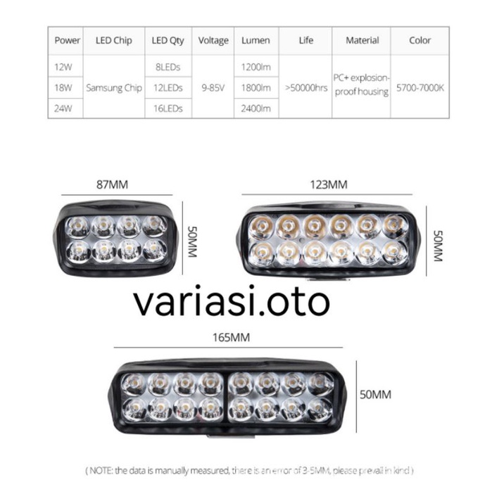 Lampu Tembak Sorot LED Motor 12 Volt Work Light Cree 12 Mata /12 LED