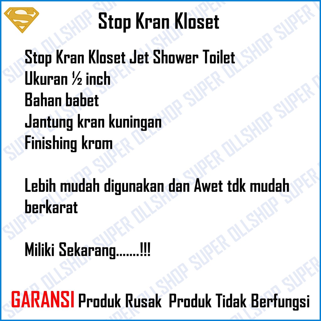 Stop Kran Single Double Jet Shower Closet Jet Kloset Duduk Stop Keran Cabang 1/2 Inch