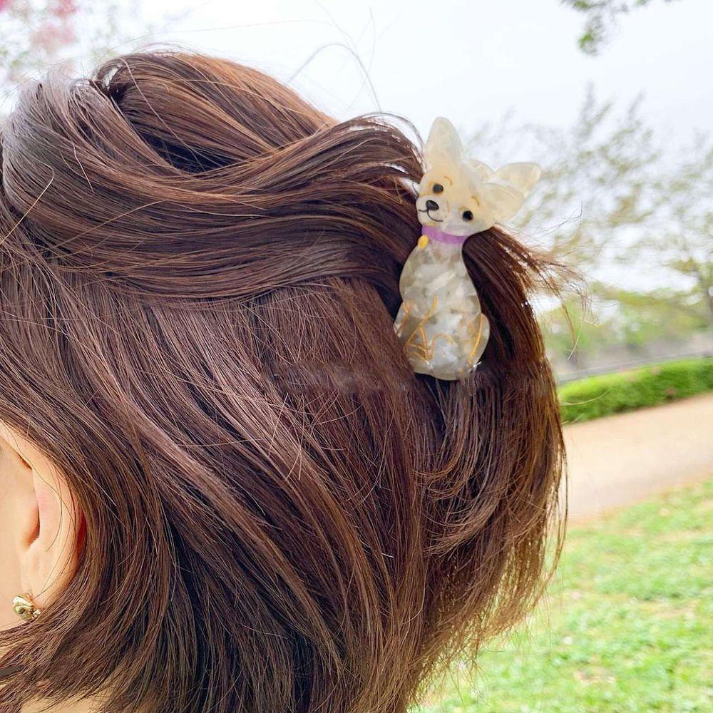 AUGUSTINA Acetic Acid Hair Claw Hewan Kartun Lucu Yorkshire Terrier Aksesori Rambut Poodle Gaya Korea Hiu Klip