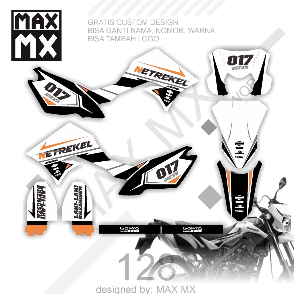 DECAL STIKER MOTOR D,TRACKER MOTIF PUTIH ORANGE SIMPLE