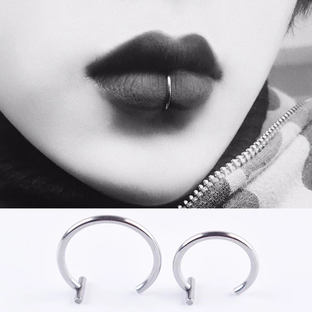 [ACKER] Bibir Medis Hidung Palsu Titanium Steel Cincin Hidung Septum Piercing Klip Di Mulut Cincin Tubuh Klip Hoop