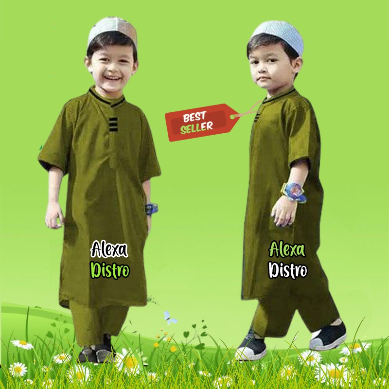 SETELAN BAJU  KOKO  ANAK TURKI WARNA HIJAU  ARMY  BAHAN KATUN 