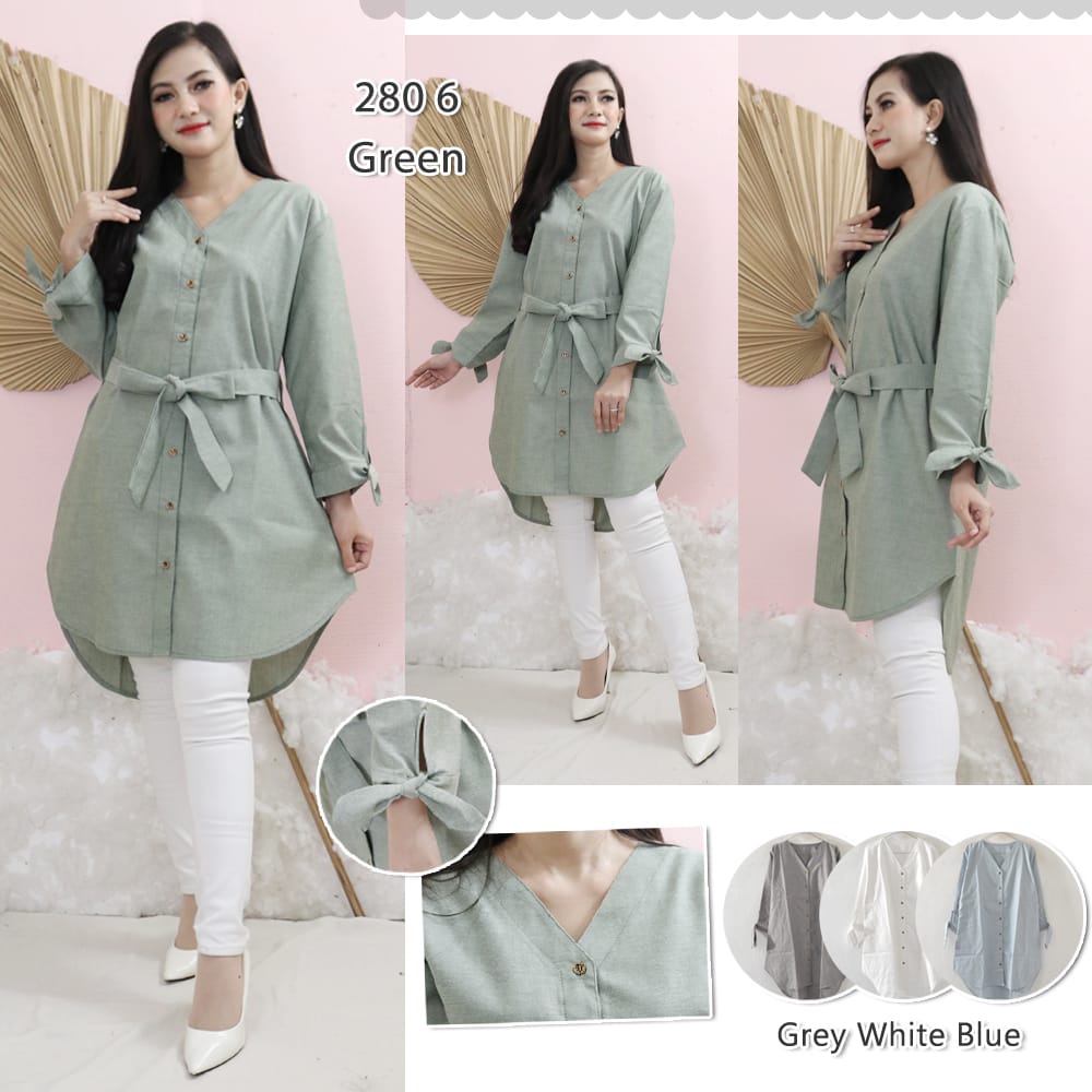 Tunik Wanita Tali Pinggang Lengan Panjang Model Pita 280 - Baju Wanita Modis