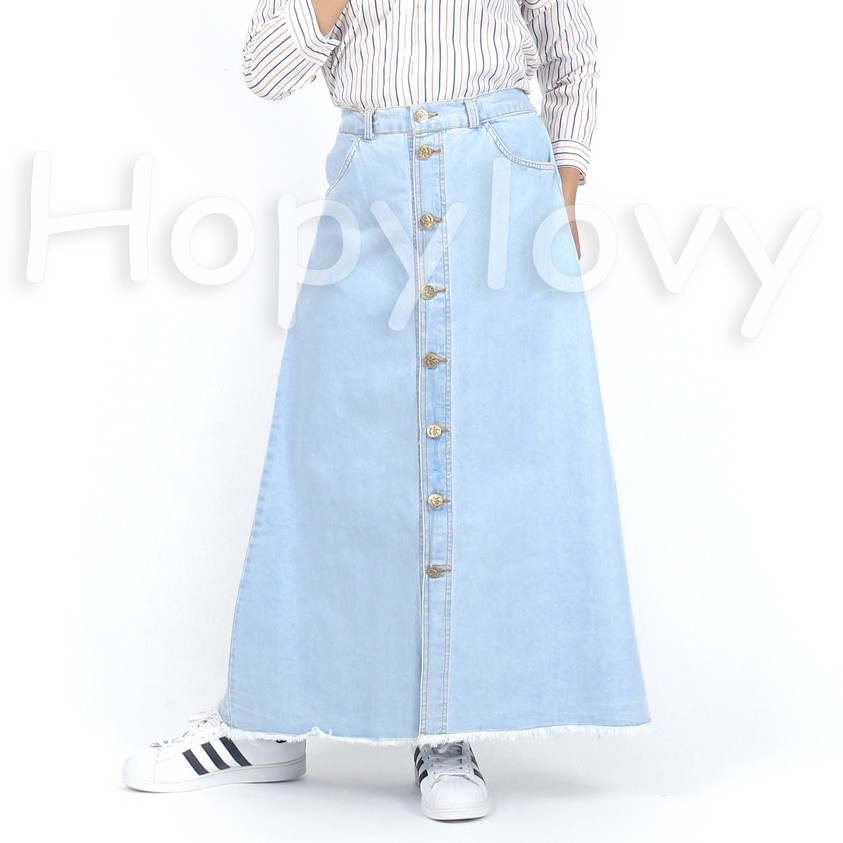 HOPYLOVY - Rok Jeans Panjang Button Up Fabian-[ 3021 ] BIRU MUDA