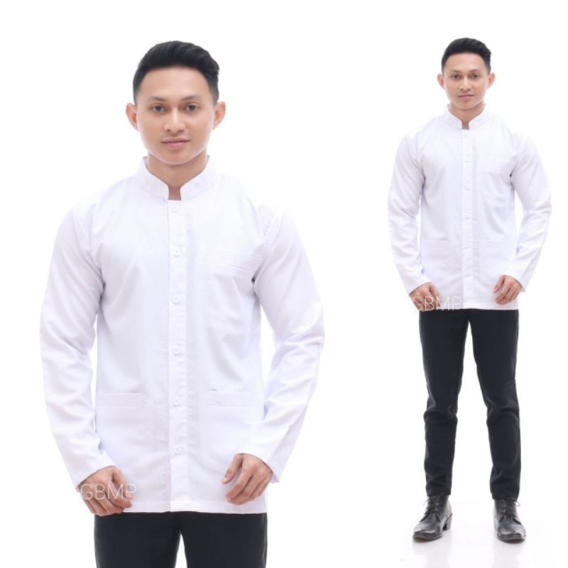 Baju Koko polos lengan panjang dewasa tiga saku kurta baju muslim pria bahan toyobo M.l.xl