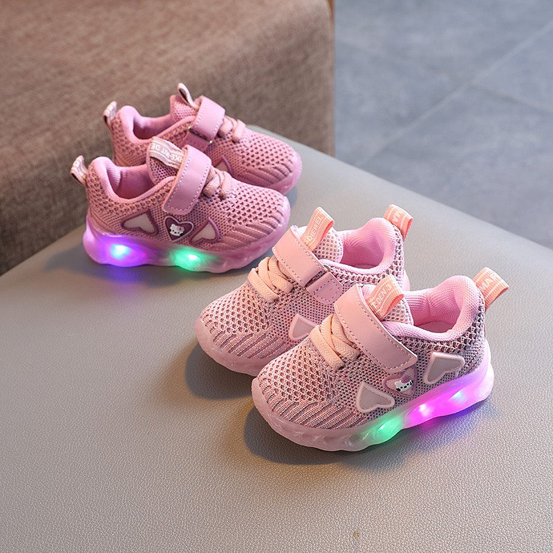 Sepatu Sneakers Anak Kecil Perempuan LED Motif Little  Kity Import 030