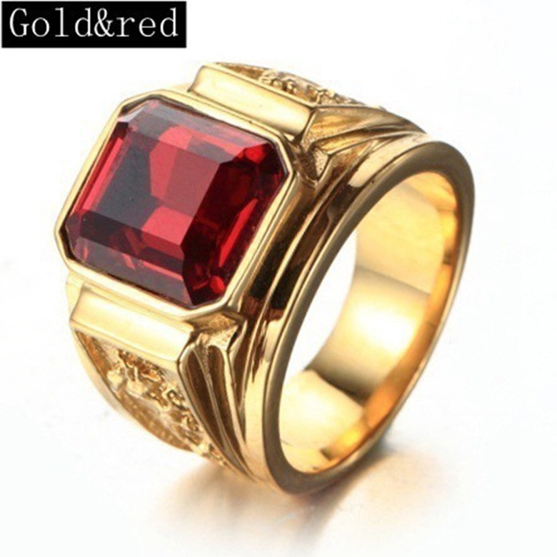 Cincin Emas 18K Motif Naga Aksen Berlian Bahan Stainless Gaya Vintage Untuk Pria