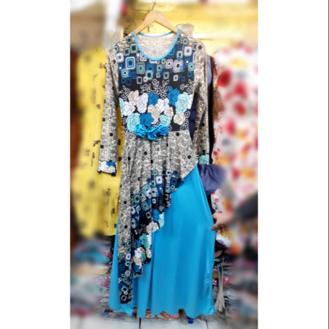 Gamis kaos remaja wanita motif bunga import