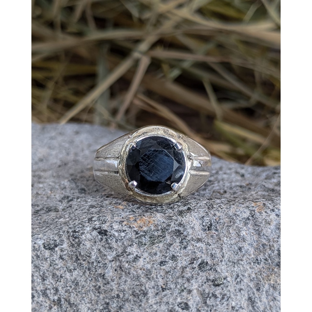 Cincin Dark Blue Sapphire Ring Perak 925 Handmade