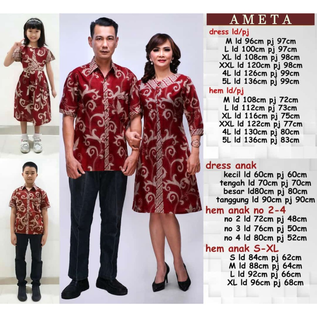 Batik Nusantara Couple Family Dress Batik Ameta / Sarimbit Batik Tunik Keluarga Murah / OOTD batik