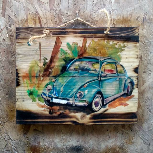 Lukisan Kayu Vw Abstrak Hiasan Vintage Jadul Interior Kafe Resto Studio Foto Hiasan Dinding Antik