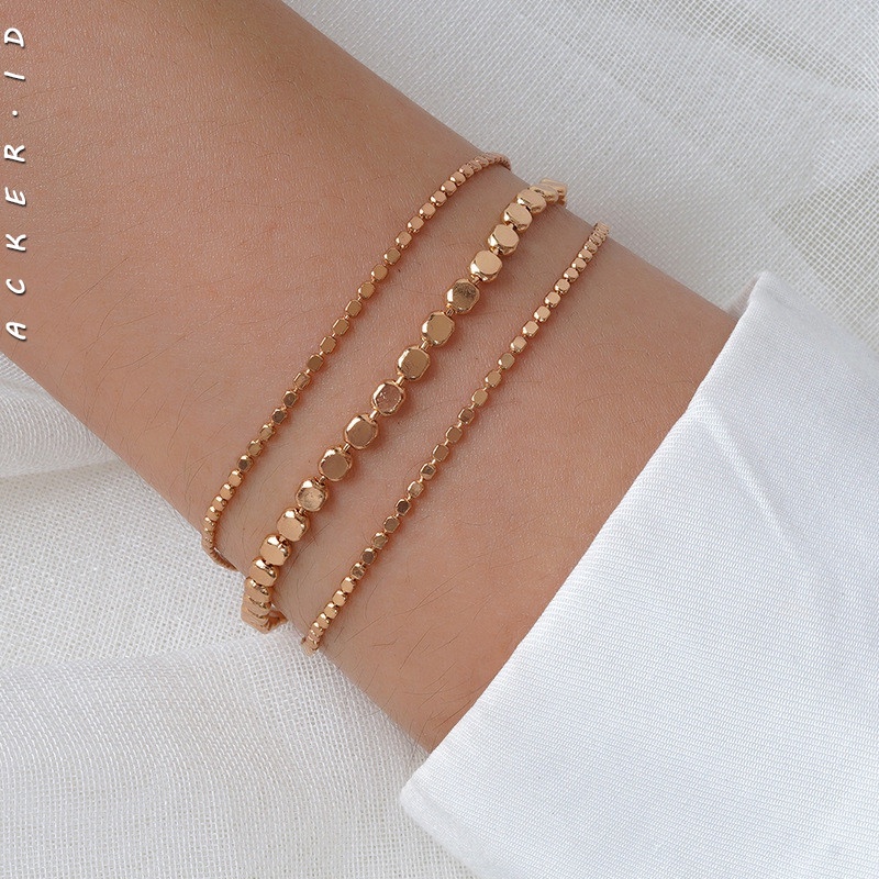 3pcs / Set Gelang Rantai Multilayer Bentuk Persegi Untuk Wanita