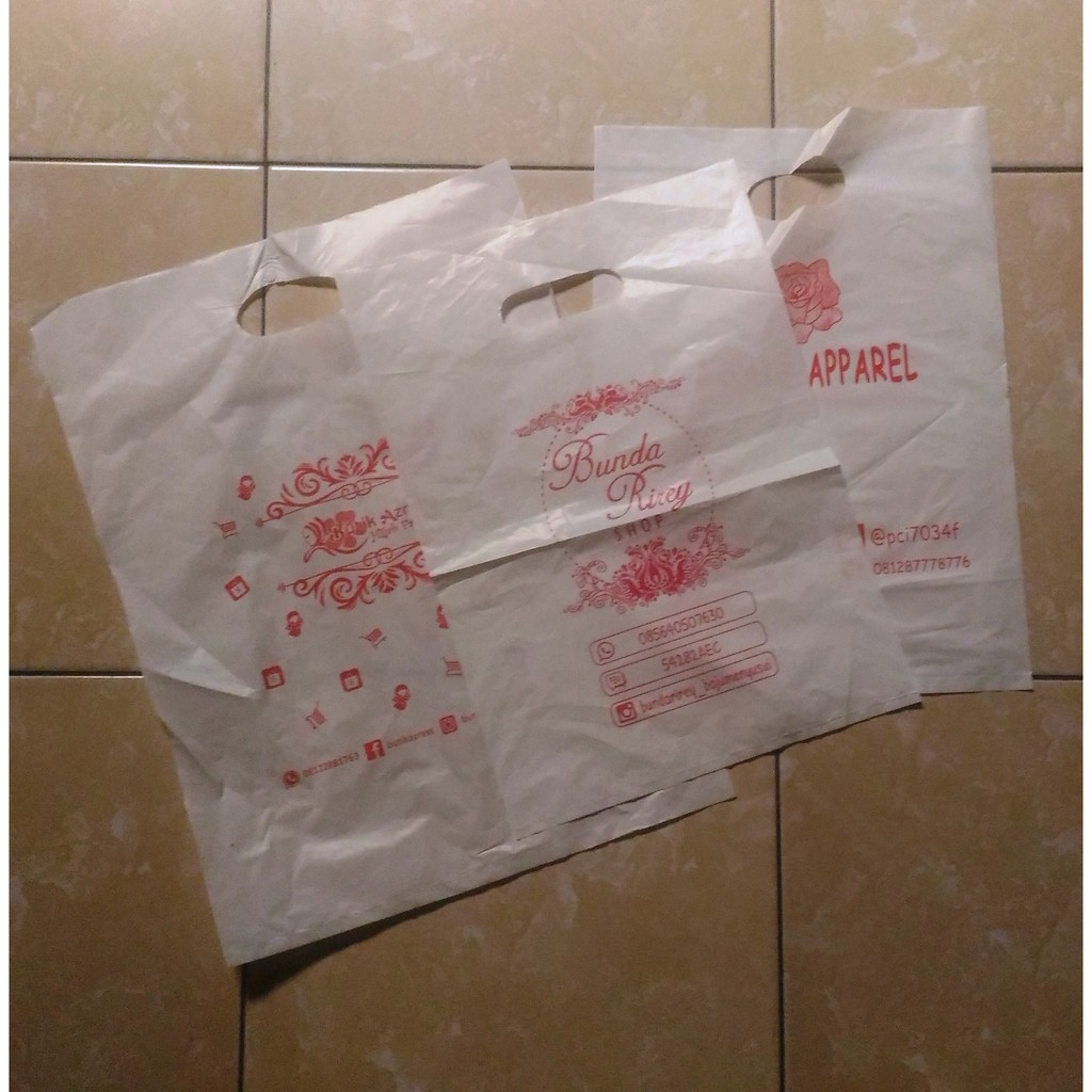 

Plastik kemasan bungkus sablon brand merk putih tebal