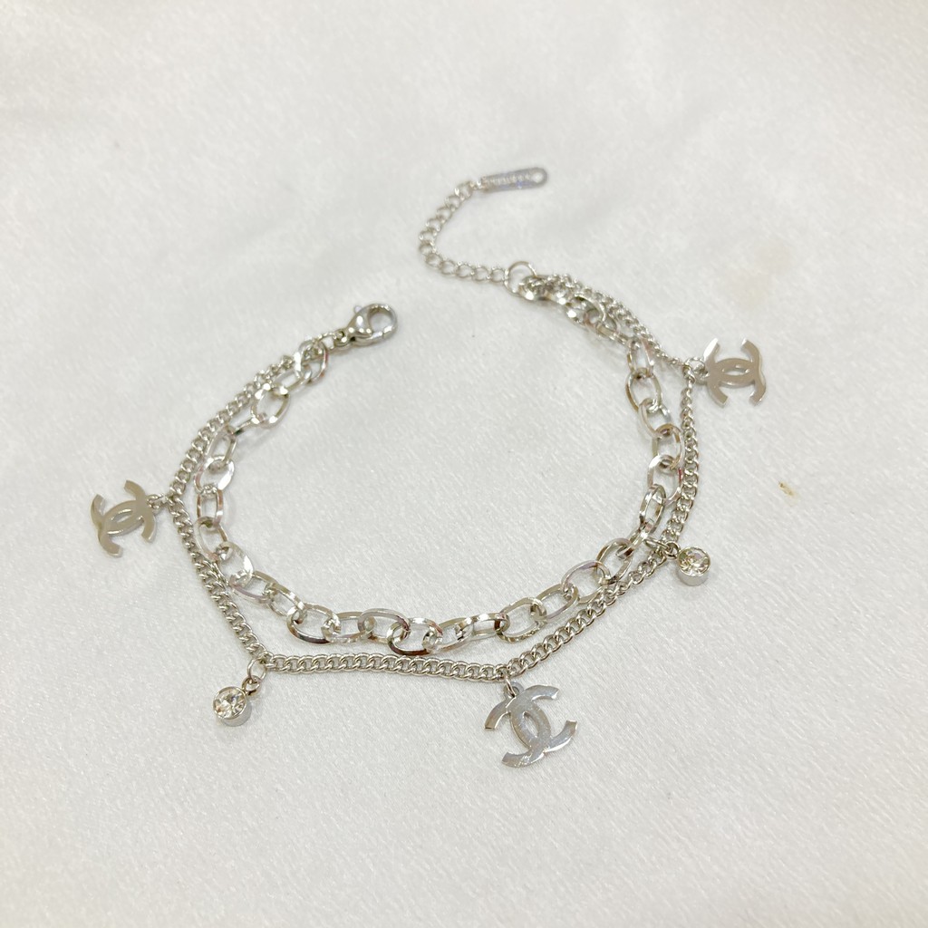 Gelang Rantai 2 Layer Titanium Anti Karat Aksesoris Fashion Wanita Korean Style