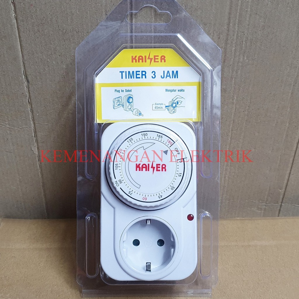 KAISER STOP KONTAK TIMER 3 JAM ANALOG / ALAT PENGATUR WAKTU MANUAL / COLOKAN STOPKONTAK TIMER ANALOG