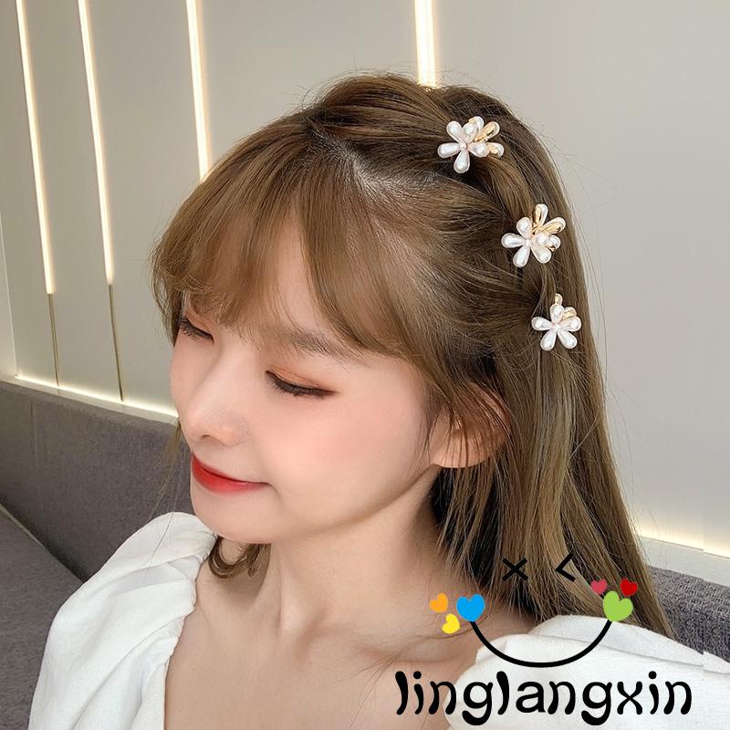 LLX-Mini Pearl Hair Barrettes, Sweet Flower Hair Clips Hair Pins Decorative Hair Accessories for Women Girls