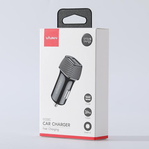 CHARGER MOBIL CAR VIVAN CC02C 3.4A DUAL PORT SMART IC QUICK CHARGING