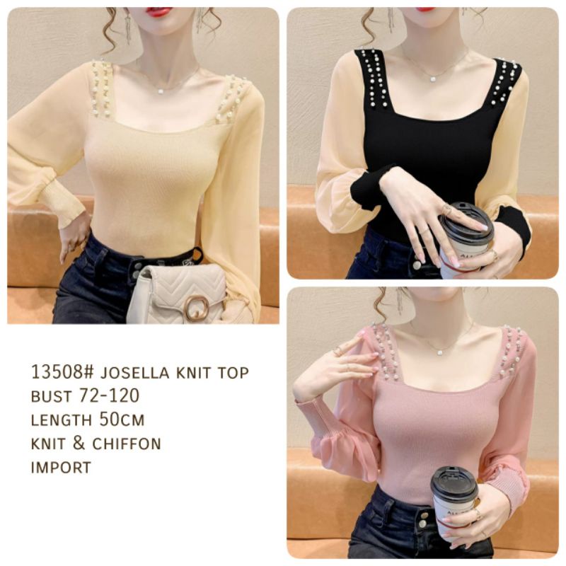 MDLV ~ 13508 Josella Knit Top Atasan Blouse Pearl Knit Combi Chiffon Baju Korea Import Fashion Import