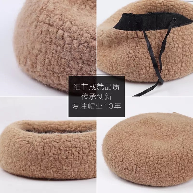 Topi Baret Wol hangat untuk Wanita Adjustable Wool Beret Hat