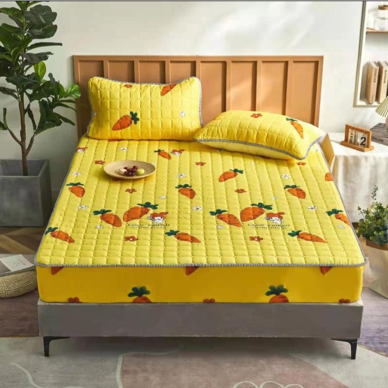 sprei waterproof uk-180x200x2,5cm ( anti ngompol)-Sprei wortel kuning