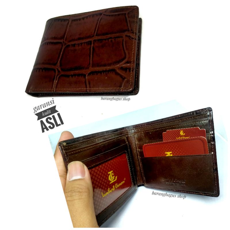 Dompet original kulit asli pria Lombardi Giovanni model serat urat kayu