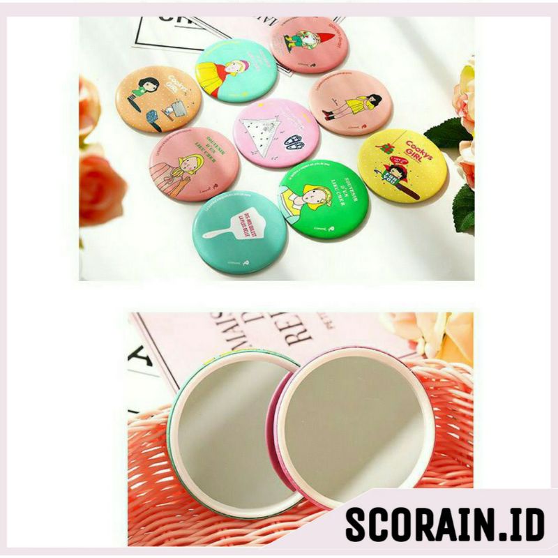 [KACA MINI BULAT] KACA MINI DESIGN KARTUN | KACA KECIL SOUVENIR | KACA LINGKARAN MINI MIRROR AKSESORIS KECANTIKAN WANITA MUDAH DIBAWA