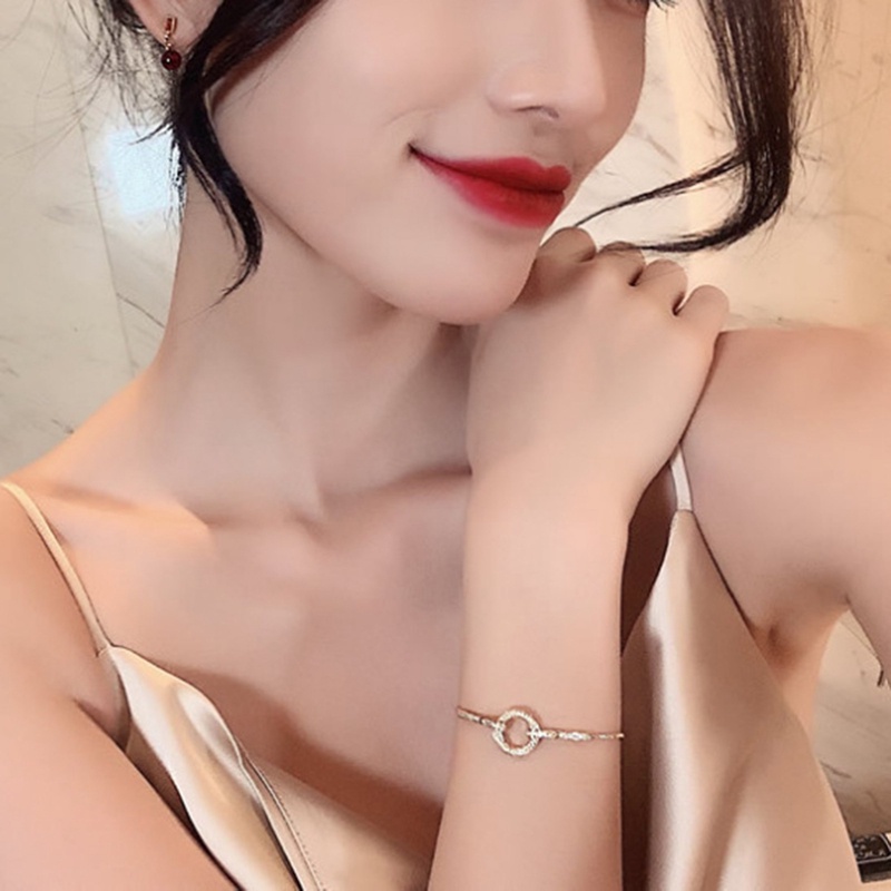Gelang Rantai Adjustable Bentuk Bulat Geometris Bahan Zirkon Gaya Korea Untuk Wanita