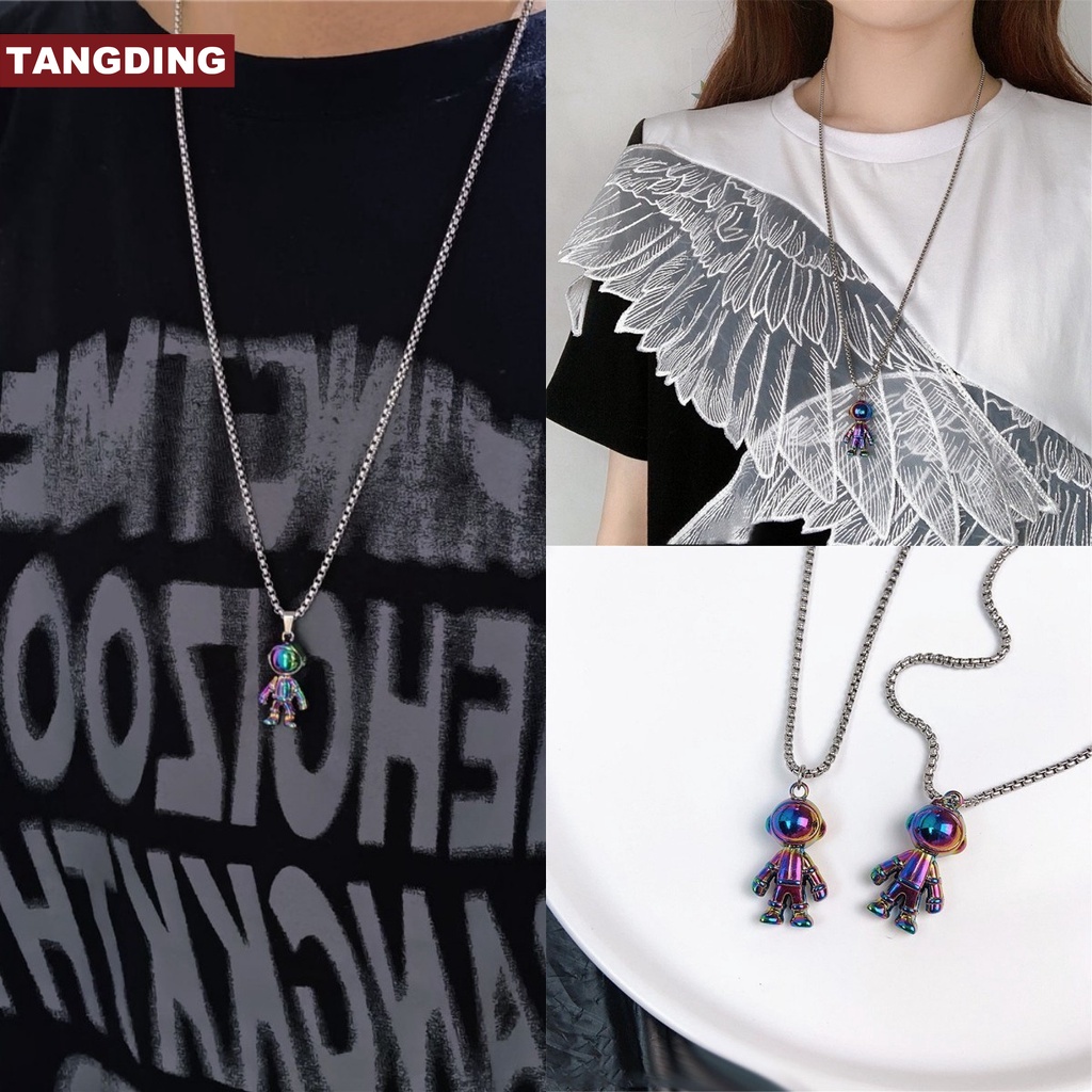 【COD Tangding】Street Color Astronaut Necklace Lovers Astronaut Clavicle Chain Hip Hop Hoodie Pendant Chain