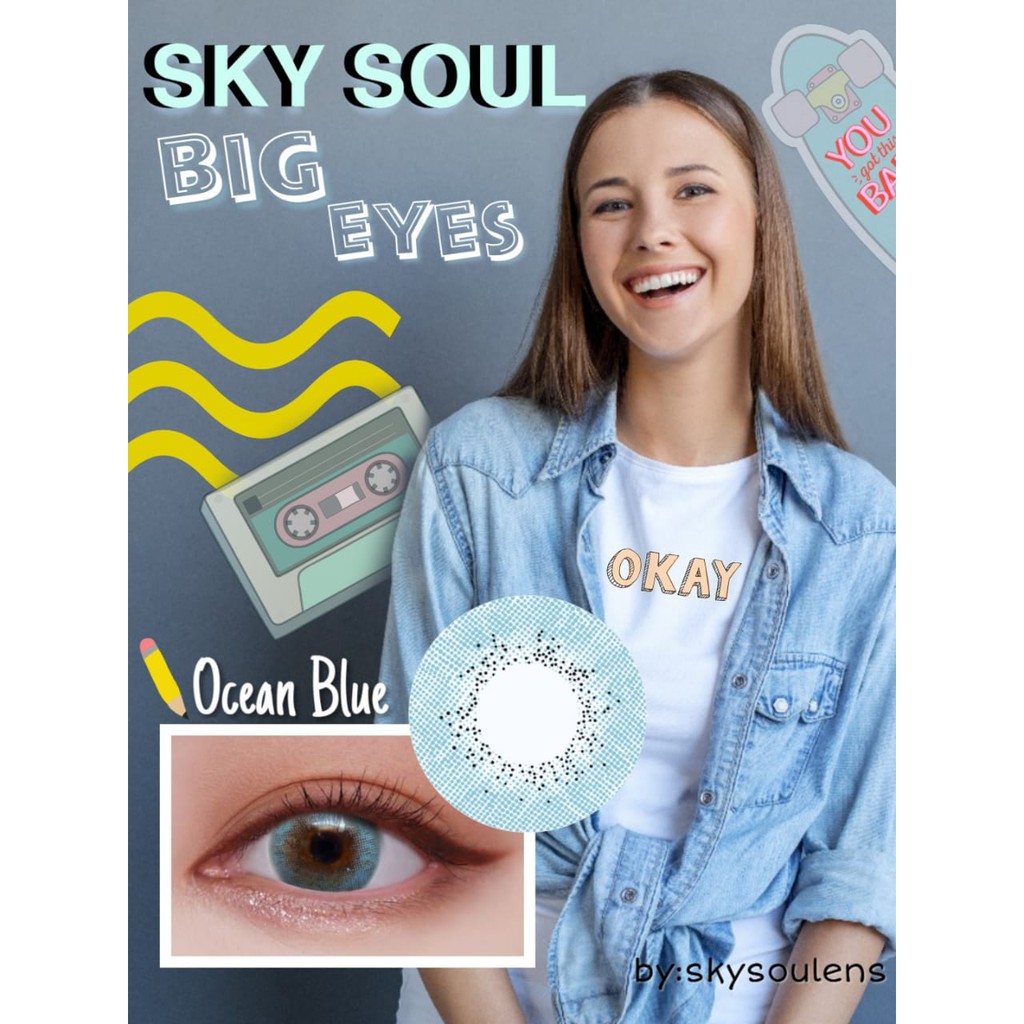 NEW Softlens Sky Soul Big Eyes DIA 14.50mm NORMAL MINUS NUDE BROWN OCEAN BLUE ASH GREY (-0.50 s/d-6.00)/Lensa  Kontak/BS