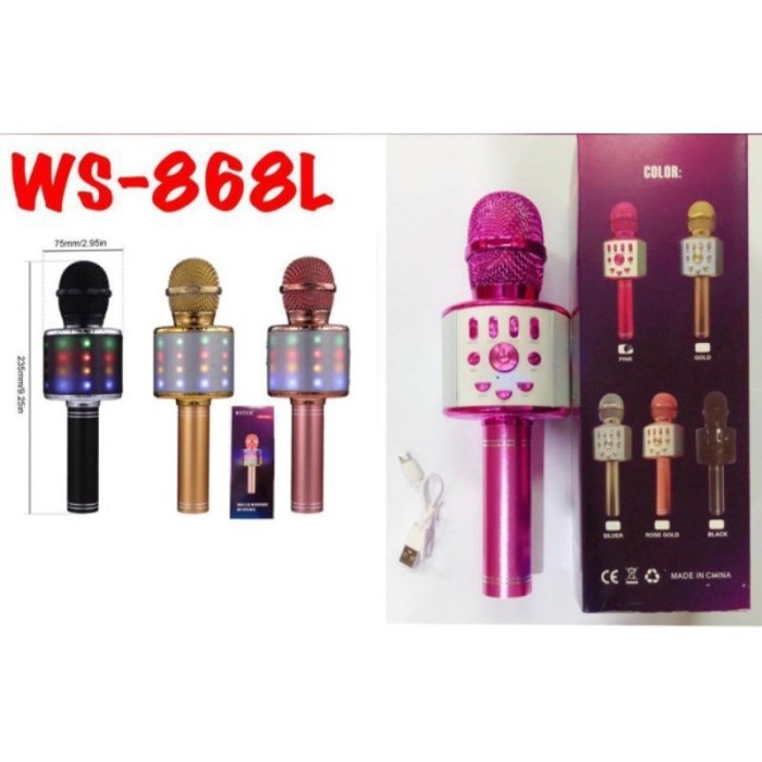 Mic Karaoke BLUETOOTH WS-868L Microphone Wireless LAMPU LED LIGHT Grosir