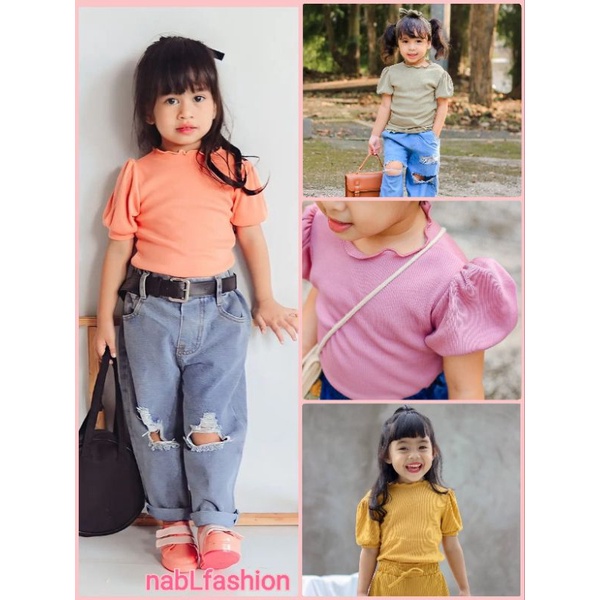 Kaos Sela top / candy knit balon 1-4 tahun / kaos atasan lengan balon anak perempuan