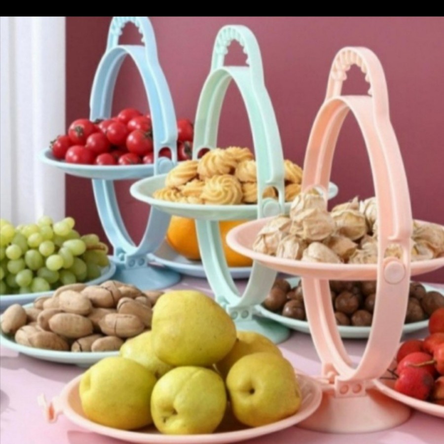 Tempat Buah / Tempat Snack Plastik Lipat Susun 3 Piring Buah lipat
