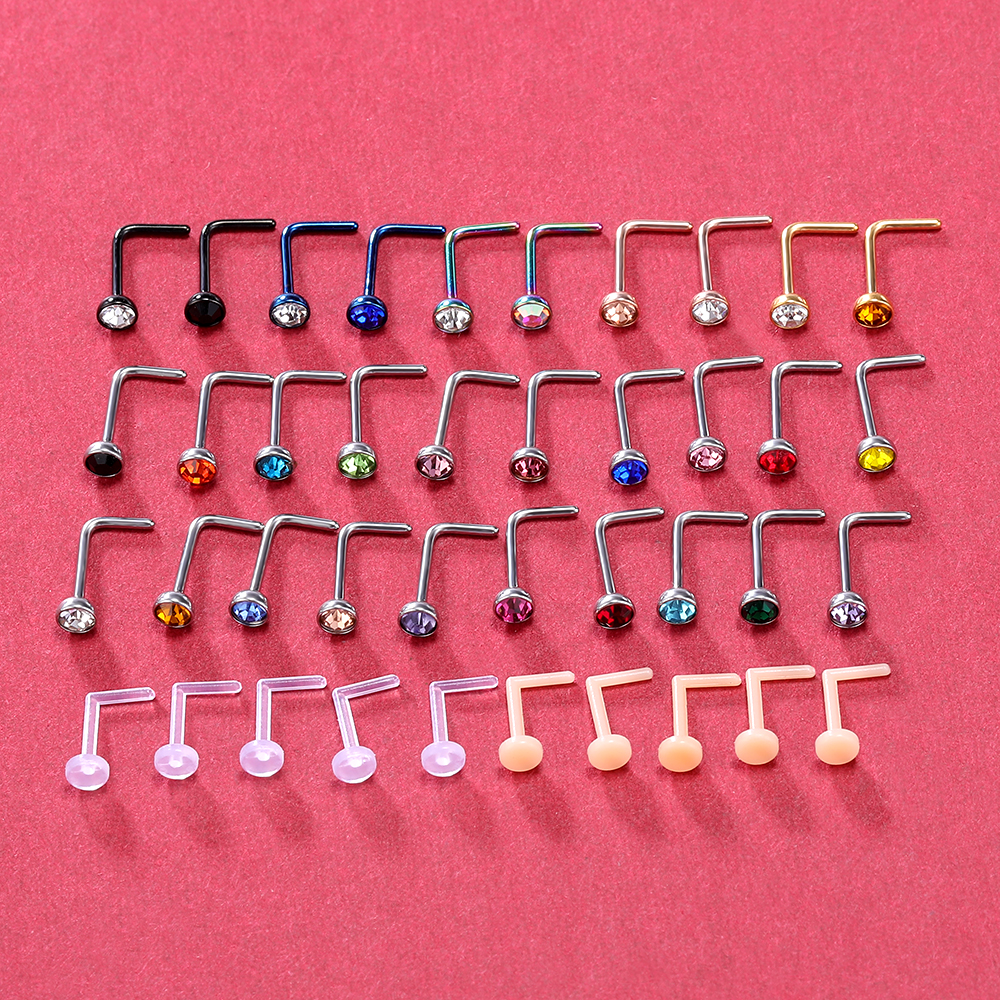 40pcs / Set Anting Tindik Hidung / Telinga Bahan Akrilik + Stainless Steel 316l 20g Gaya Punk