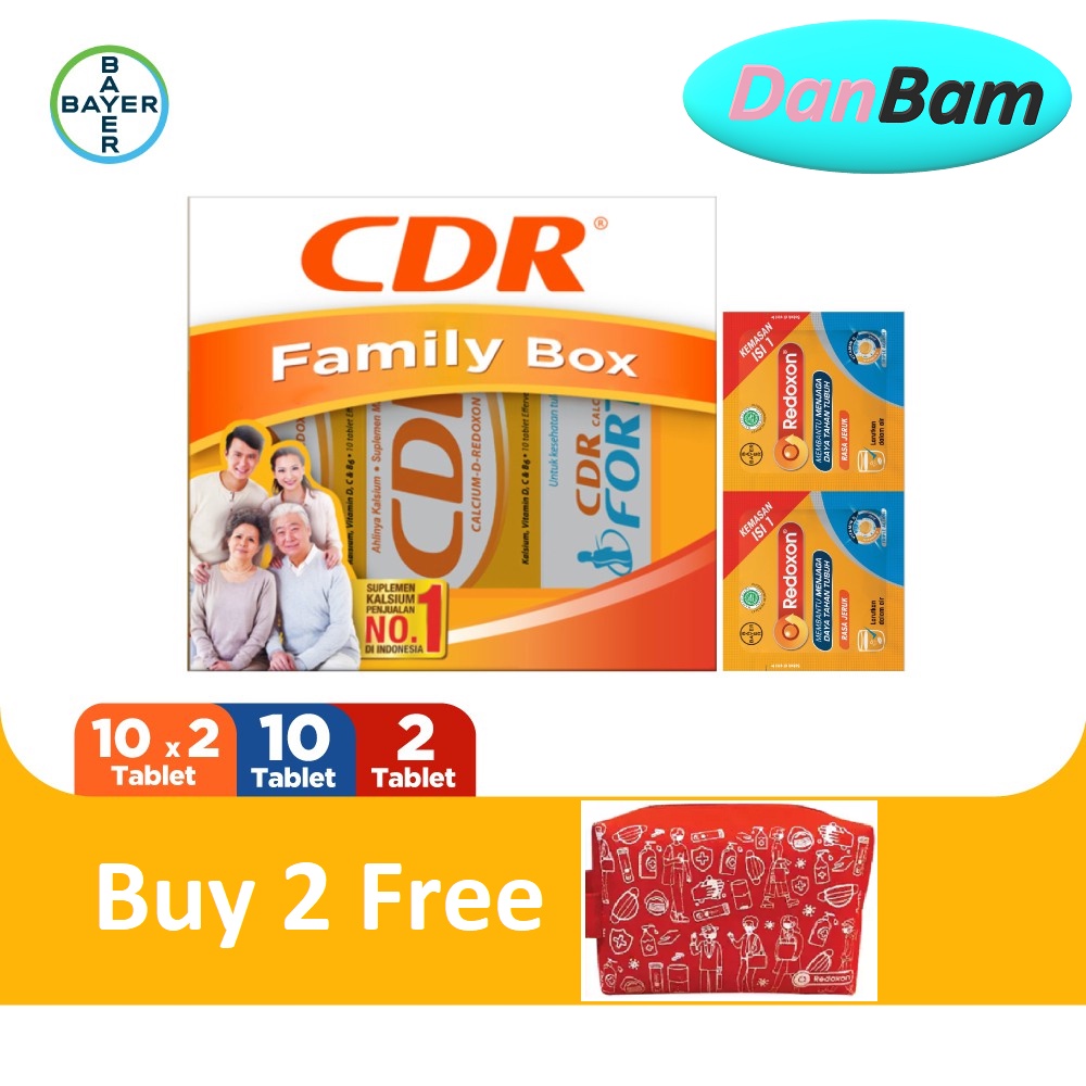 Family Pack (CDR 20 Tablet, CDR Fortos 10 Tablet) &amp; Redoxon Vitamin C + Zinc Rasa Jeruk 2 Sachet