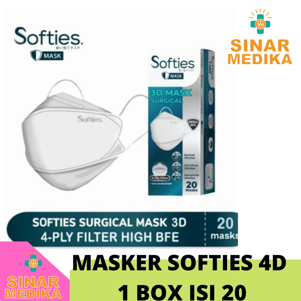 MASKER SOFTIES 4D . MASER SOFTIES 3D . KF 94 SURGICAL 1 BOX ISI 20 PCS . Hijau Ramadhan