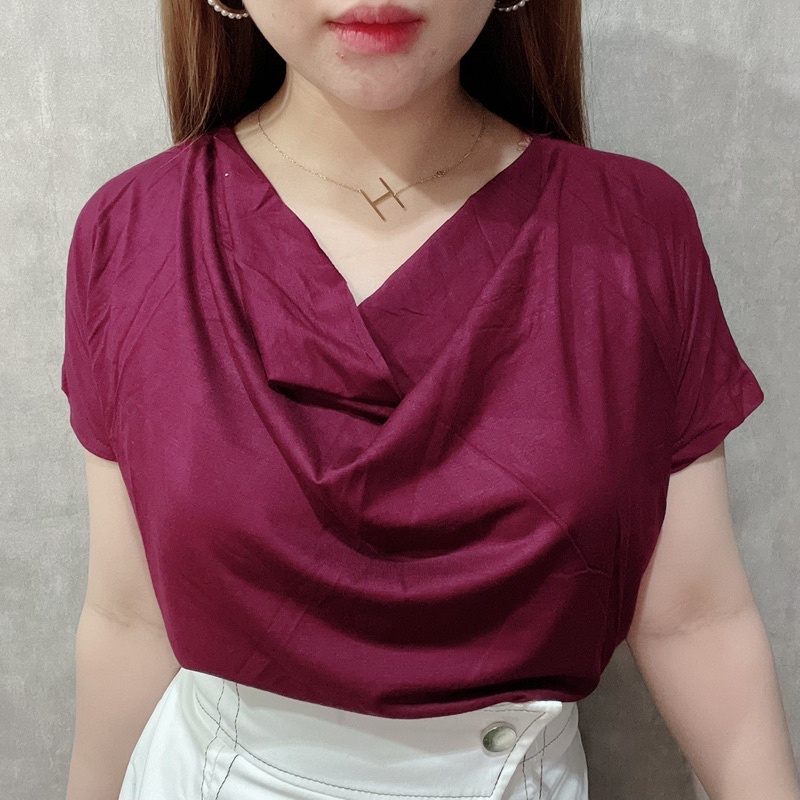 Ruched Short Sleeve Blouse | Atasan Wanita Korean Fashion | Maimon Grosir